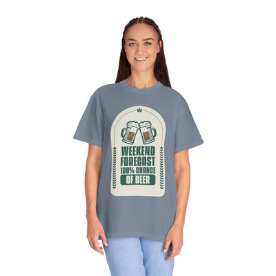 Weekend Forecast Beer T-Shirt | Unisex Garment-Dyed Tee for Beer Lovers, Perfect for Parties, Birthdays, and Casual Wear