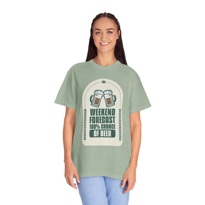 Weekend Forecast Beer T-Shirt | Unisex Garment-Dyed Tee for Beer Lovers, Perfect for Parties, Birthdays, and Casual Wear