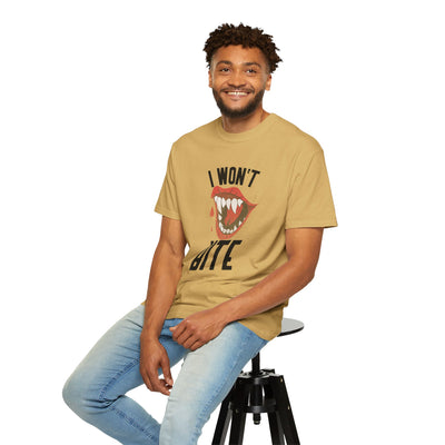 Fun Unisex 'I Won't Bite' T-Shirt for Halloween, Casual Wear, Graphic Tee, Gift for Friends, Statement Shirt