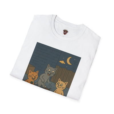 Cute Animal Campfire T-Shirt, Cozy Cat T-Shirt, Gifts for Cat Lovers, Unisex Softstyle Tee, Perfect for Camping or Outdoor Fun