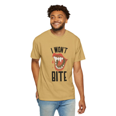 Fun Unisex 'I Won't Bite' T-Shirt for Halloween, Casual Wear, Graphic Tee, Gift for Friends, Statement Shirt