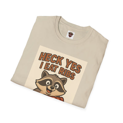 Heck Yes I Eat Ribs Unisex T-Shirt, Funny BBQ Shirt, Gift for Food Lovers, Raccoon Graphic Tee, Summer BBQ Attire