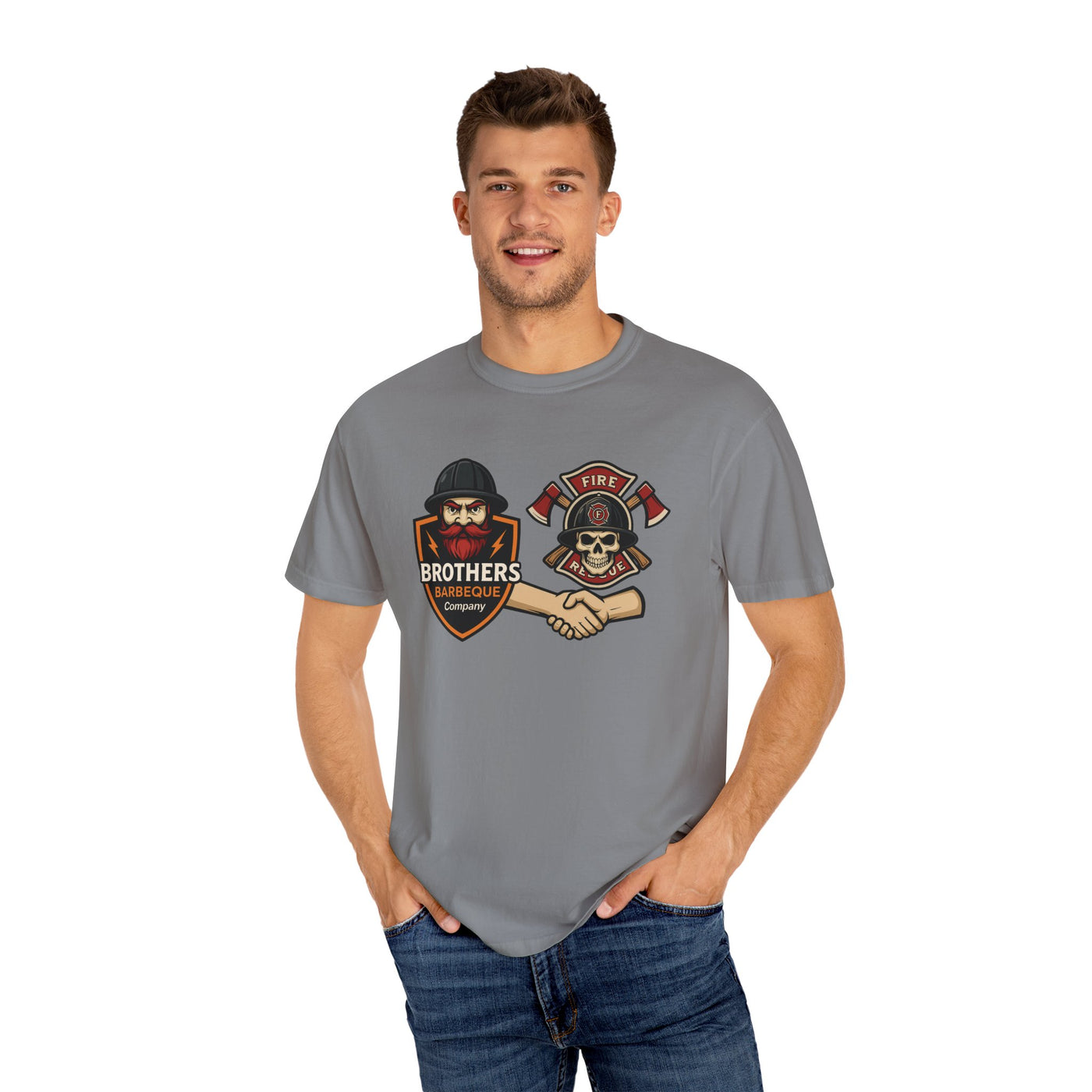 Brotherhood BBQ Humor T-Shirt, Unisex Casual Tee, Firefighter Appreciation, Friendship Gift, BBQ Lovers Shirt, Unique Graphic Tee