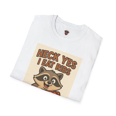 Heck Yes I Eat Ribs Unisex T-Shirt, Funny BBQ Shirt, Gift for Food Lovers, Raccoon Graphic Tee, Summer BBQ Attire