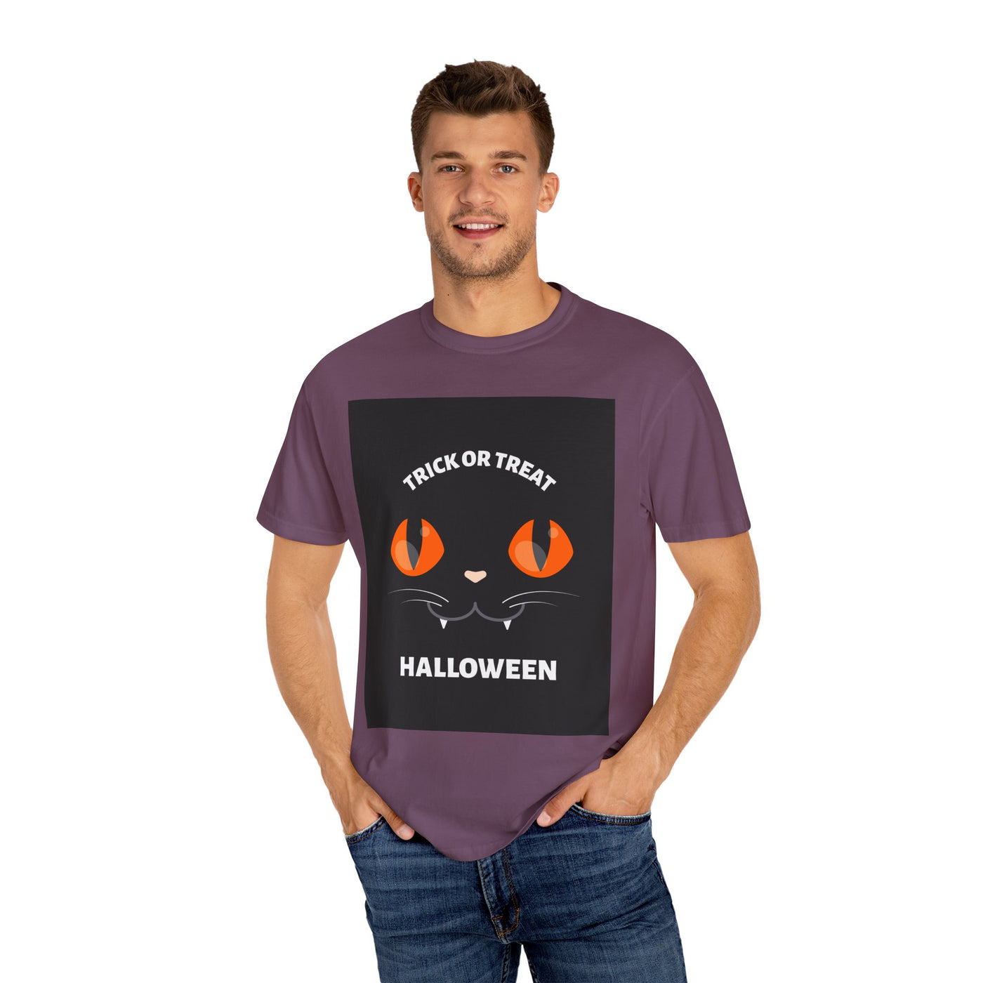 Halloween Cat T-Shirt, Unisex Trick or Treat Tee, Spooky Season Apparel, Cute Halloween Gift, Fall Festival Shirt, Cat Lover T-Shirt