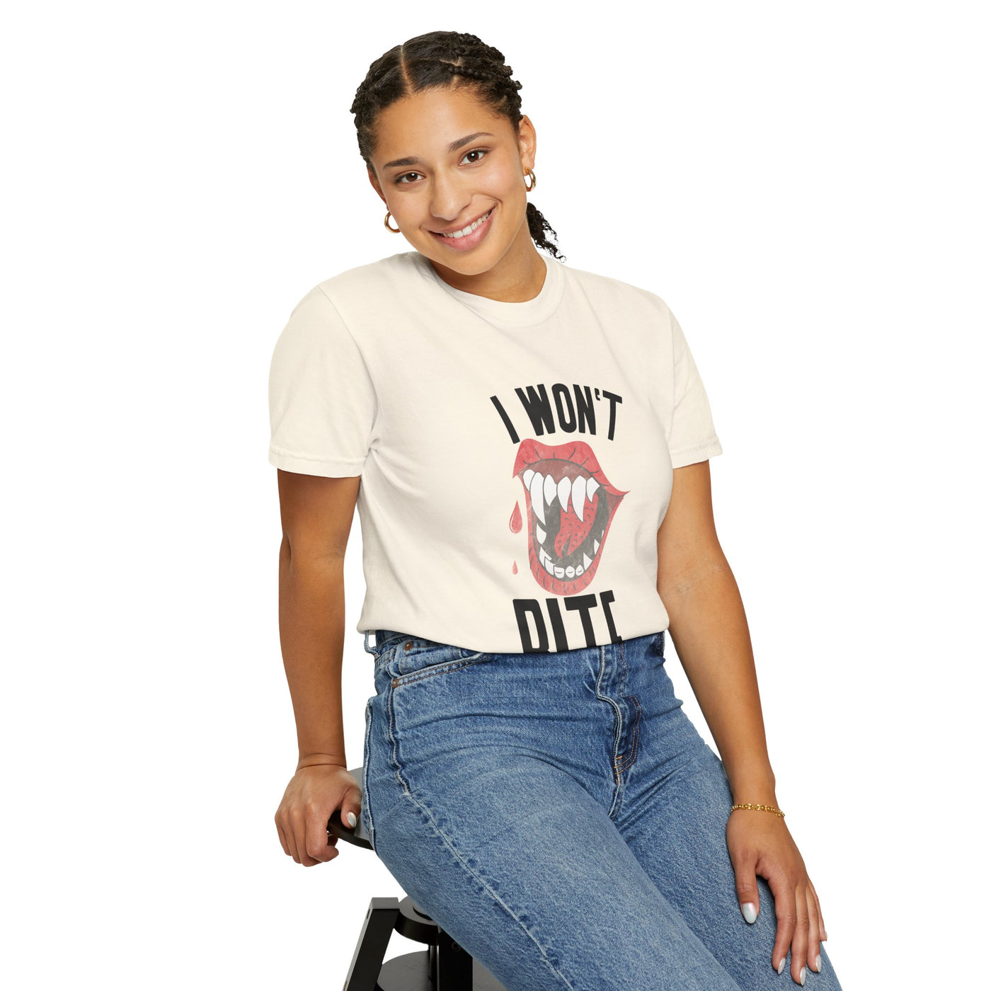 Fun Unisex 'I Won't Bite' T-Shirt for Halloween, Casual Wear, Graphic Tee, Gift for Friends, Statement Shirt