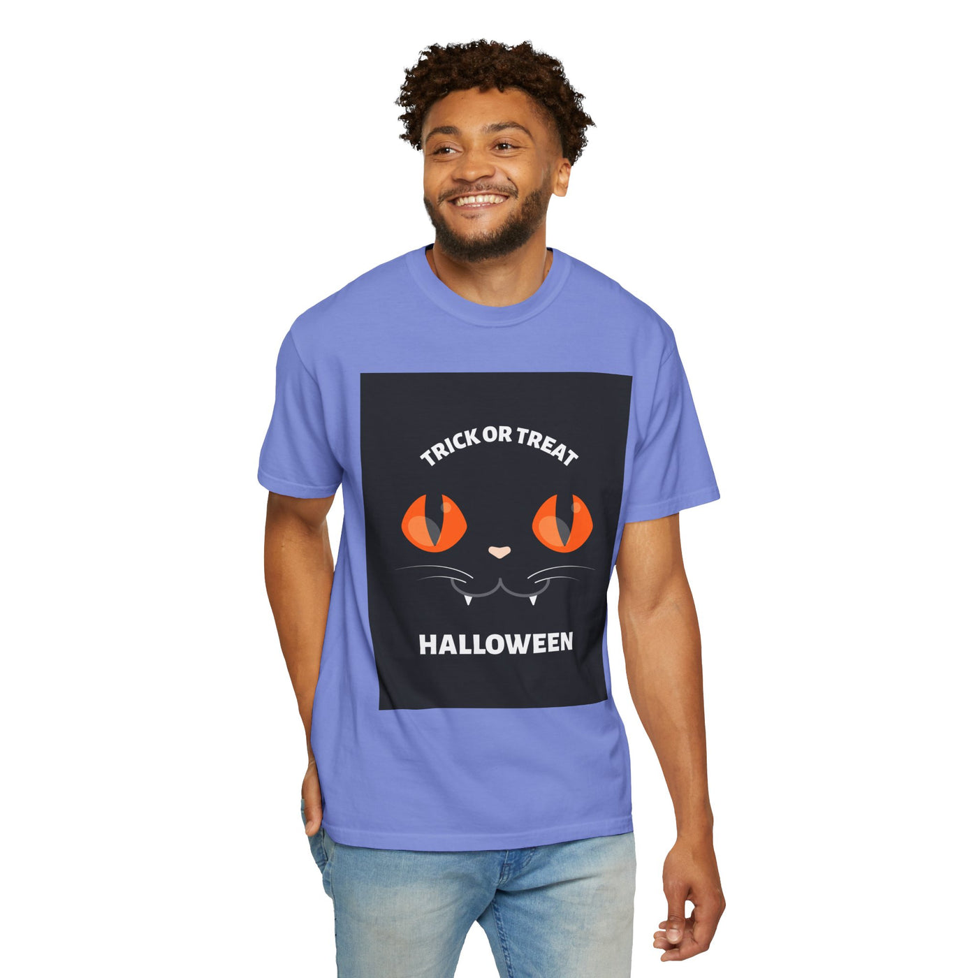 Halloween Cat T-Shirt, Unisex Trick or Treat Tee, Spooky Season Apparel, Cute Halloween Gift, Fall Festival Shirt, Cat Lover T-Shirt