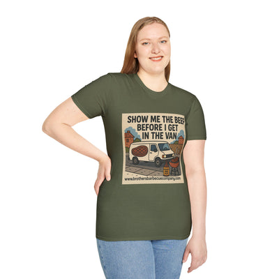 Funny BBQ Unisex T-Shirt - Show Me the Beef, Grilling Gift, Summer BBQ, Foodie Humor, Casual Wear