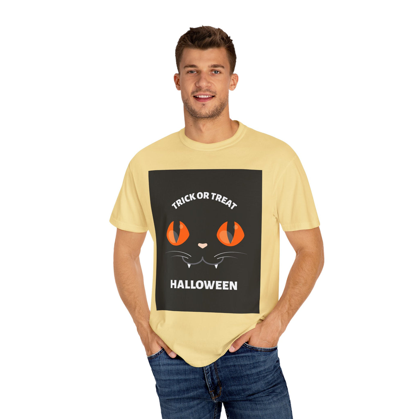 Halloween Cat T-Shirt, Unisex Trick or Treat Tee, Spooky Season Apparel, Cute Halloween Gift, Fall Festival Shirt, Cat Lover T-Shirt