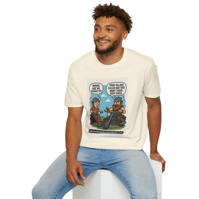 Funny Viking Bikers BBQ T-Shirt, Unisex Softstyle Tee, Gift for Grill Lovers, Casual Wear, Humor Shirt, Summer BBQ Party