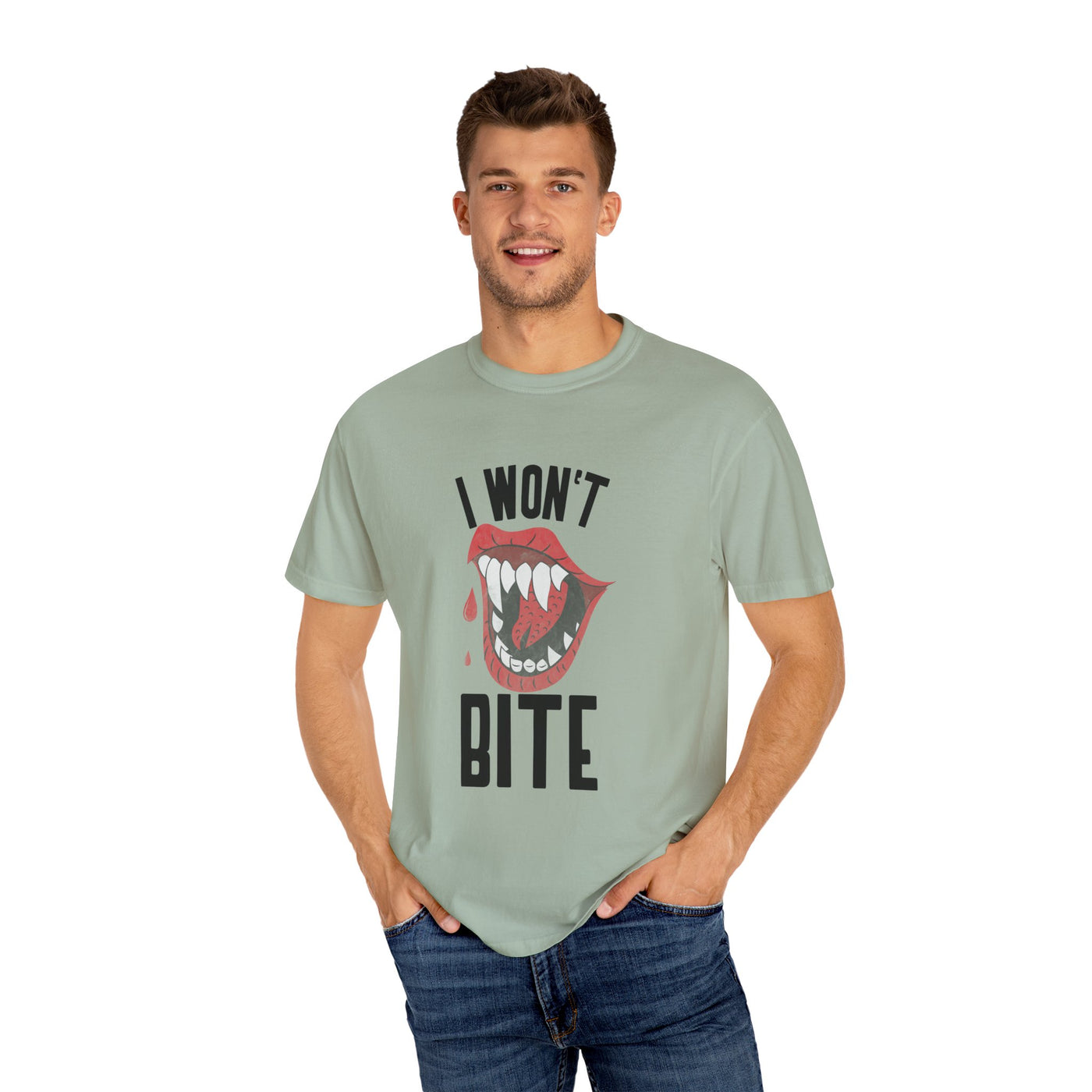 Fun Unisex 'I Won't Bite' T-Shirt for Halloween, Casual Wear, Graphic Tee, Gift for Friends, Statement Shirt