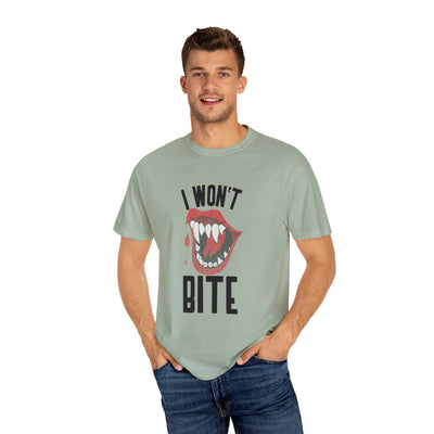 Fun Unisex 'I Won't Bite' T-Shirt for Halloween, Casual Wear, Graphic Tee, Gift for Friends, Statement Shirt