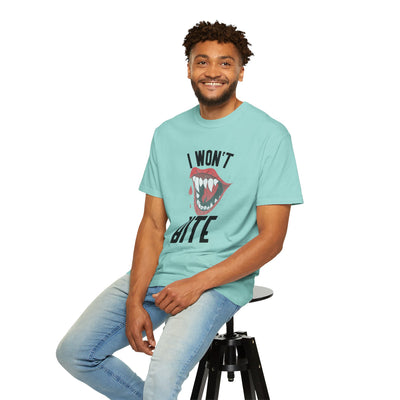 Fun Unisex 'I Won't Bite' T-Shirt for Halloween, Casual Wear, Graphic Tee, Gift for Friends, Statement Shirt
