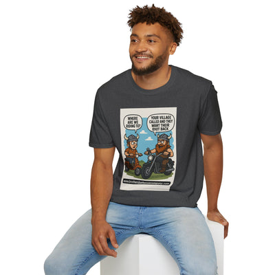 Funny Viking Bikers BBQ T-Shirt, Unisex Softstyle Tee, Gift for Grill Lovers, Casual Wear, Humor Shirt, Summer BBQ Party