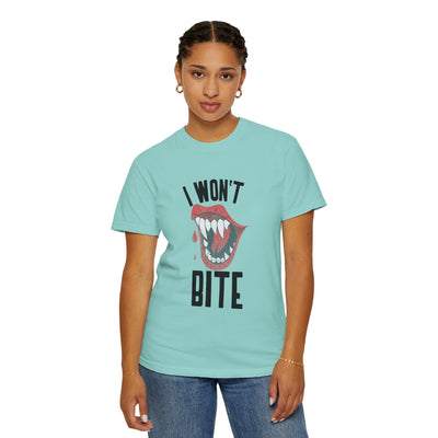Fun Unisex 'I Won't Bite' T-Shirt for Halloween, Casual Wear, Graphic Tee, Gift for Friends, Statement Shirt