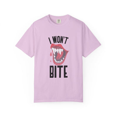 Fun Unisex 'I Won't Bite' T-Shirt for Halloween, Casual Wear, Graphic Tee, Gift for Friends, Statement Shirt