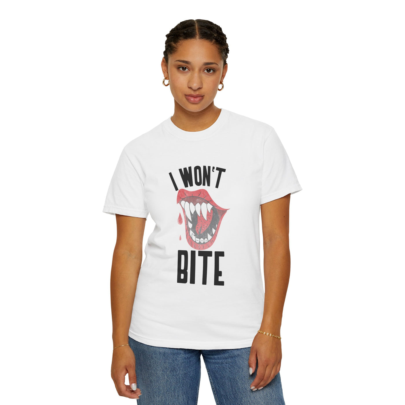 Fun Unisex 'I Won't Bite' T-Shirt for Halloween, Casual Wear, Graphic Tee, Gift for Friends, Statement Shirt