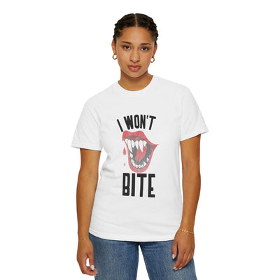 Fun Unisex 'I Won't Bite' T-Shirt for Halloween, Casual Wear, Graphic Tee, Gift for Friends, Statement Shirt
