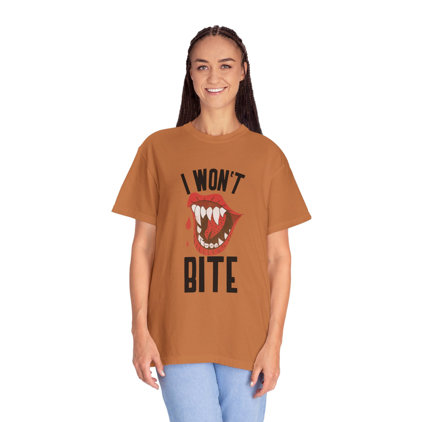 Fun Unisex 'I Won't Bite' T-Shirt for Halloween, Casual Wear, Graphic Tee, Gift for Friends, Statement Shirt
