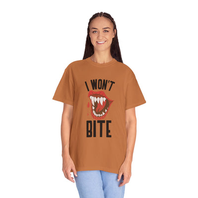 Fun Unisex 'I Won't Bite' T-Shirt for Halloween, Casual Wear, Graphic Tee, Gift for Friends, Statement Shirt