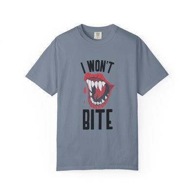 Fun Unisex 'I Won't Bite' T-Shirt for Halloween, Casual Wear, Graphic Tee, Gift for Friends, Statement Shirt