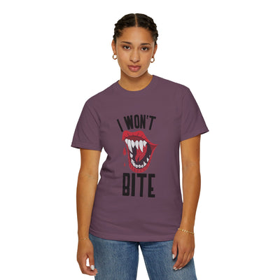 Fun Unisex 'I Won't Bite' T-Shirt for Halloween, Casual Wear, Graphic Tee, Gift for Friends, Statement Shirt