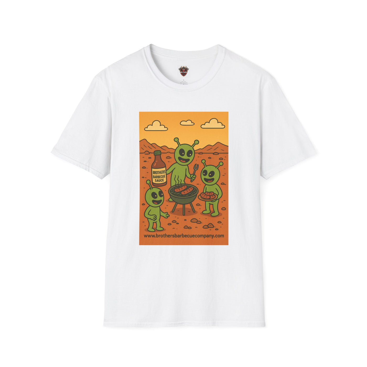 Alien BBQ Meat Party Unisex Softstyle T-Shirt, Funny Graphic Tee, Unique Gift, Summer Barbecue Wear, Casual Everyday Shirt, Fun Statement Top