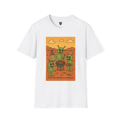 Alien BBQ Meat Party Unisex Softstyle T-Shirt, Funny Graphic Tee, Unique Gift, Summer Barbecue Wear, Casual Everyday Shirt, Fun Statement Top