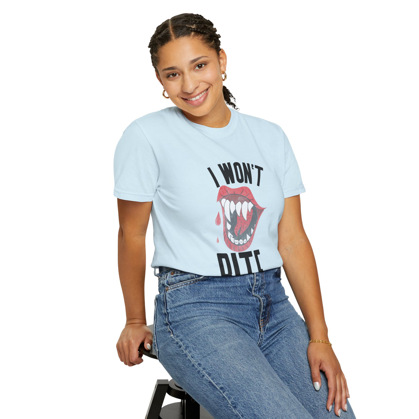 Fun Unisex 'I Won't Bite' T-Shirt for Halloween, Casual Wear, Graphic Tee, Gift for Friends, Statement Shirt