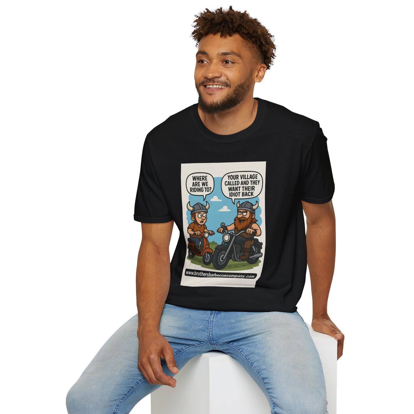 Funny Viking Bikers BBQ T-Shirt, Unisex Softstyle Tee, Gift for Grill Lovers, Casual Wear, Humor Shirt, Summer BBQ Party