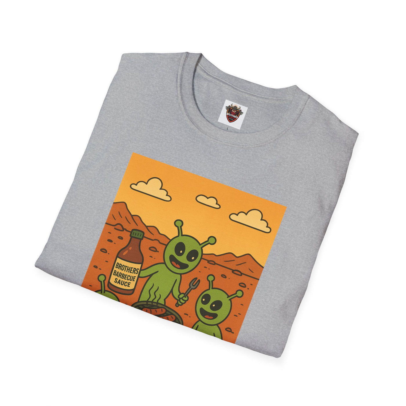 Alien BBQ Meat Party Unisex Softstyle T-Shirt, Funny Graphic Tee, Unique Gift, Summer Barbecue Wear, Casual Everyday Shirt, Fun Statement Top