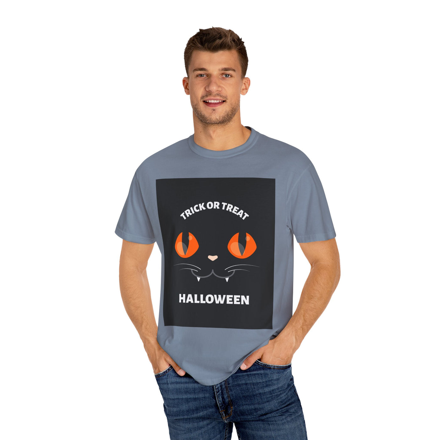 Halloween Cat T-Shirt, Unisex Trick or Treat Tee, Spooky Season Apparel, Cute Halloween Gift, Fall Festival Shirt, Cat Lover T-Shirt