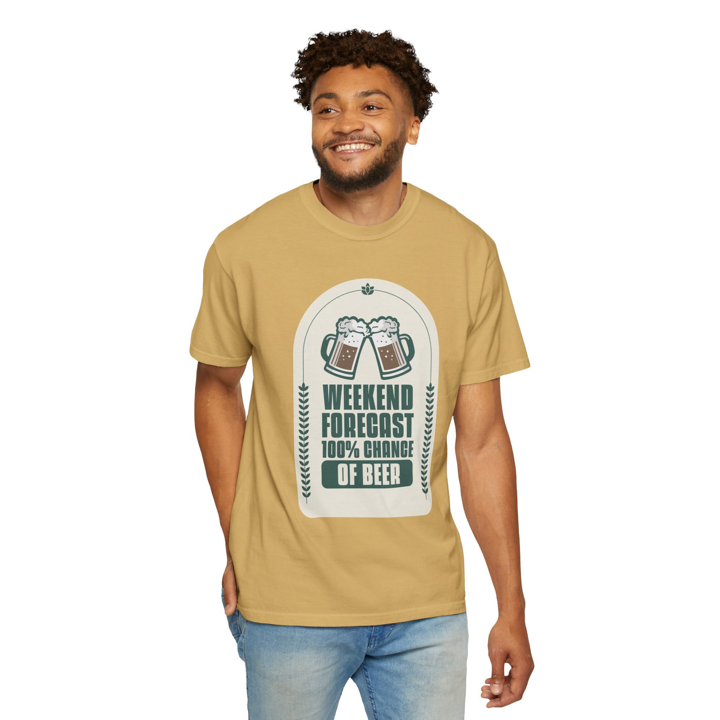 Weekend Forecast Beer T-Shirt | Unisex Garment-Dyed Tee for Beer Lovers, Perfect for Parties, Birthdays, and Casual Wear