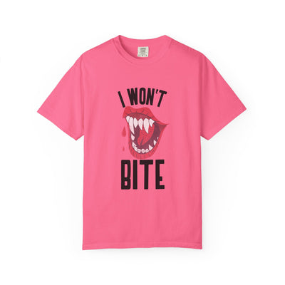 Fun Unisex 'I Won't Bite' T-Shirt for Halloween, Casual Wear, Graphic Tee, Gift for Friends, Statement Shirt