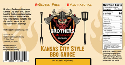 Brothers Barbeque Company's Kansas City Style BBQ Sauce 12 oz