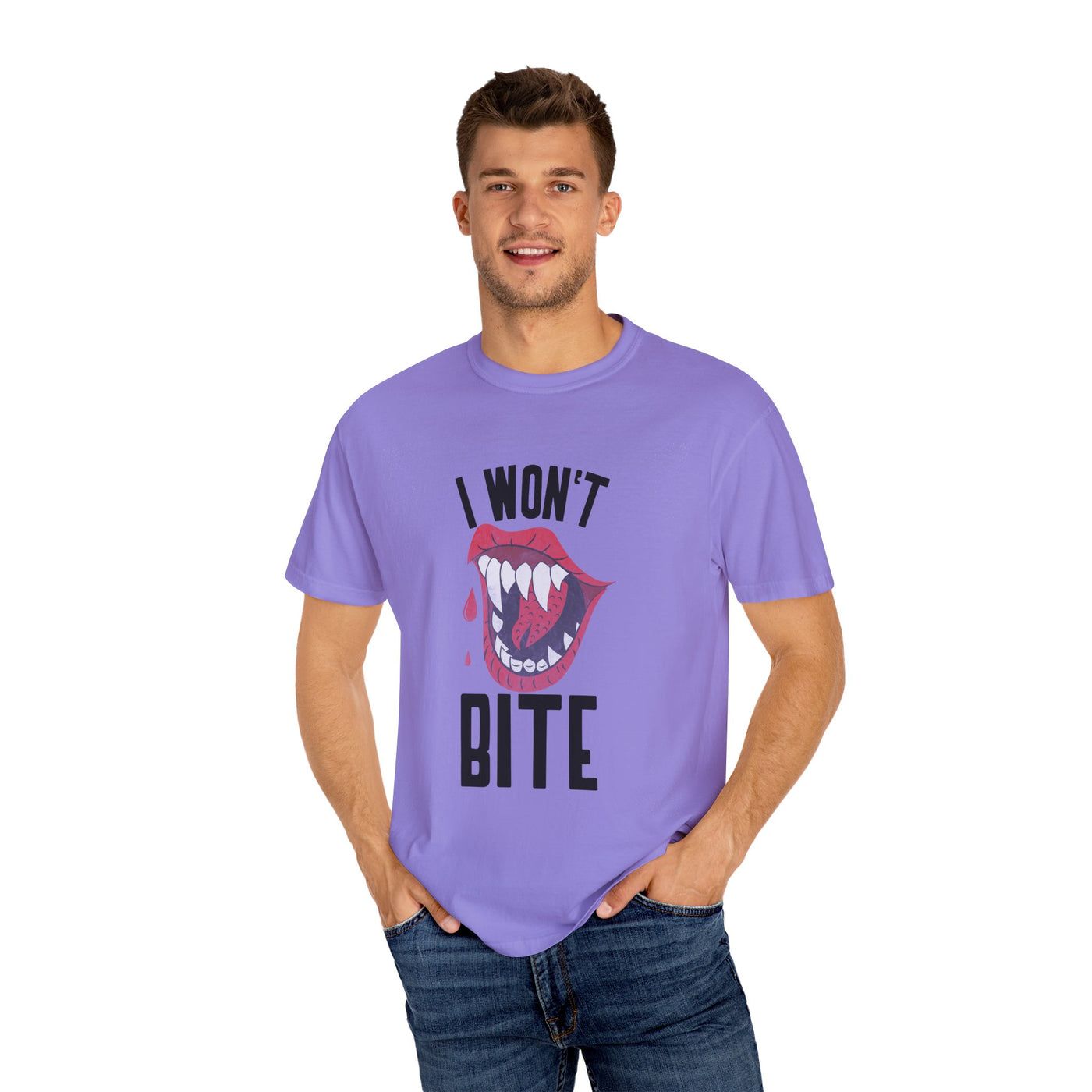 Fun Unisex 'I Won't Bite' T-Shirt for Halloween, Casual Wear, Graphic Tee, Gift for Friends, Statement Shirt