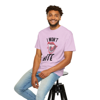 Fun Unisex 'I Won't Bite' T-Shirt for Halloween, Casual Wear, Graphic Tee, Gift for Friends, Statement Shirt