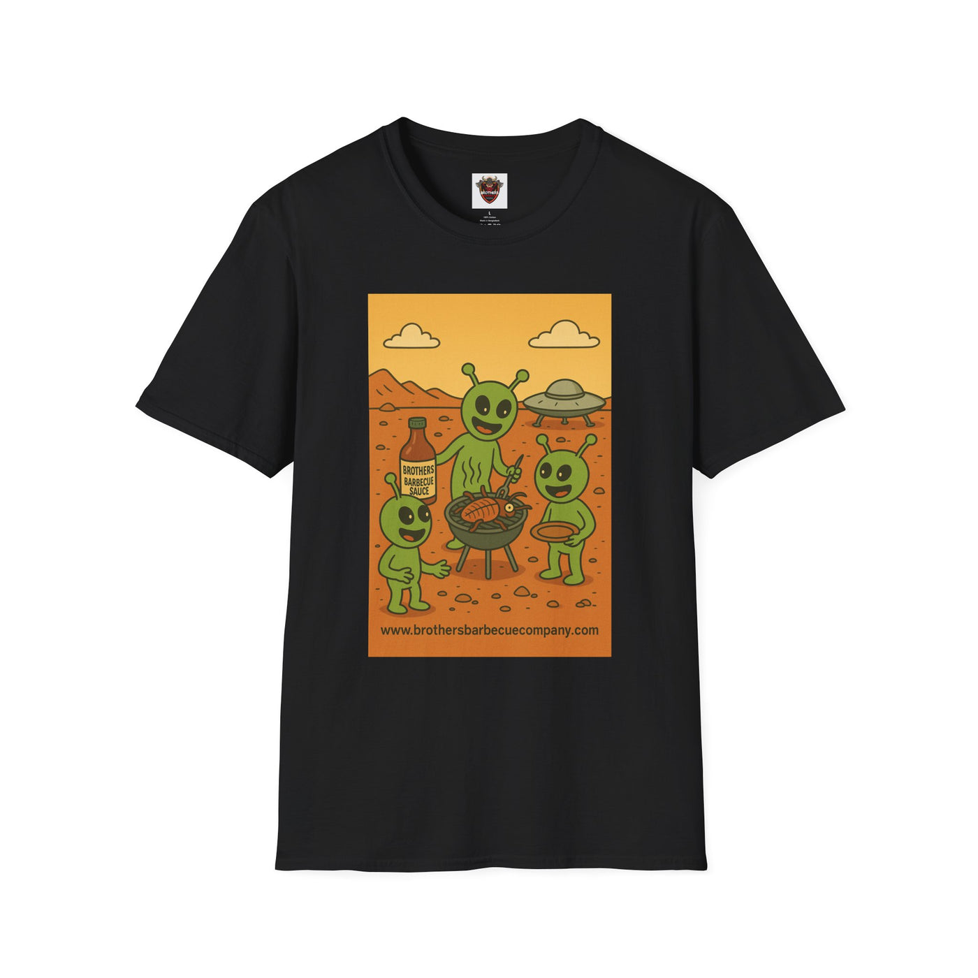 Alien BBQ Party Unisex Softstyle T-Shirt, Fun Graphic Tee, Casual Wear, Summer Party Top, Unique Gift for Friends, Alien Lovers Shirt