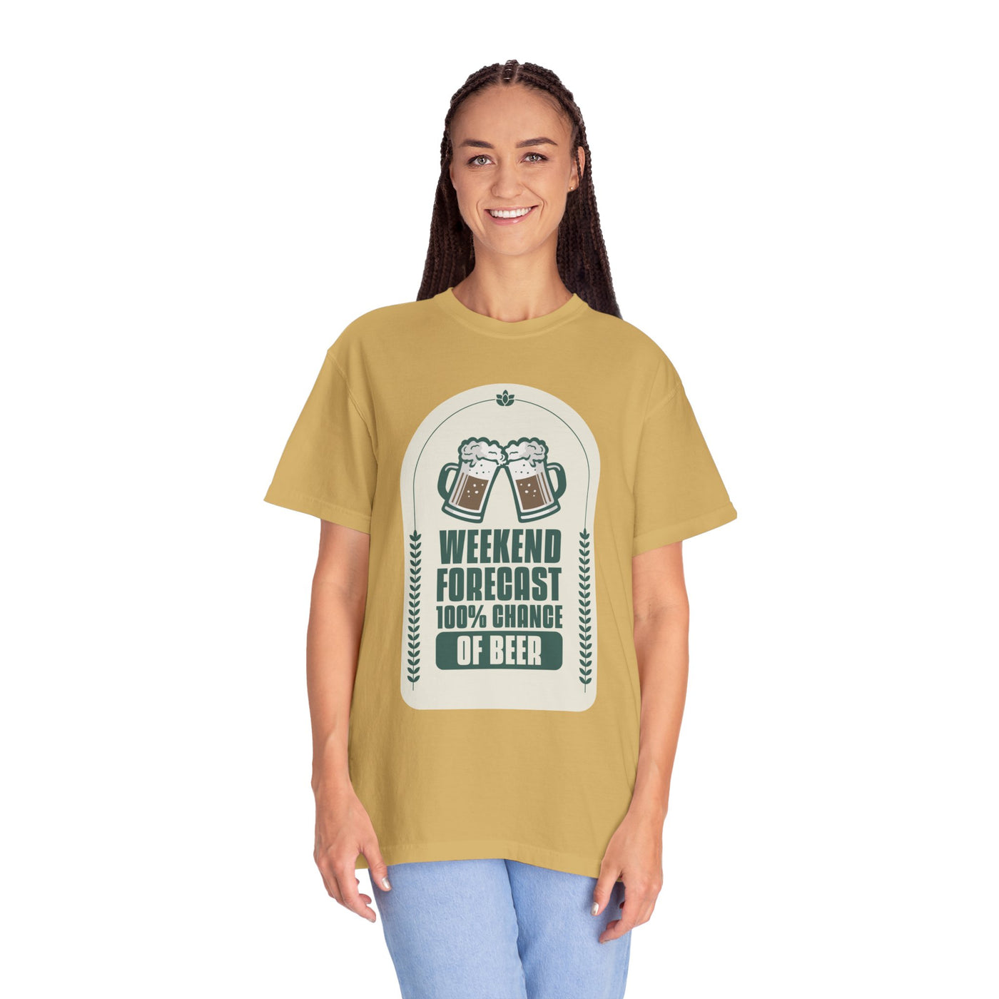 Weekend Forecast Beer T-Shirt | Unisex Garment-Dyed Tee for Beer Lovers, Perfect for Parties, Birthdays, and Casual Wear