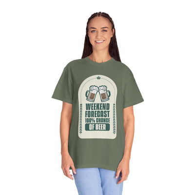 Weekend Forecast Beer T-Shirt | Unisex Garment-Dyed Tee for Beer Lovers, Perfect for Parties, Birthdays, and Casual Wear