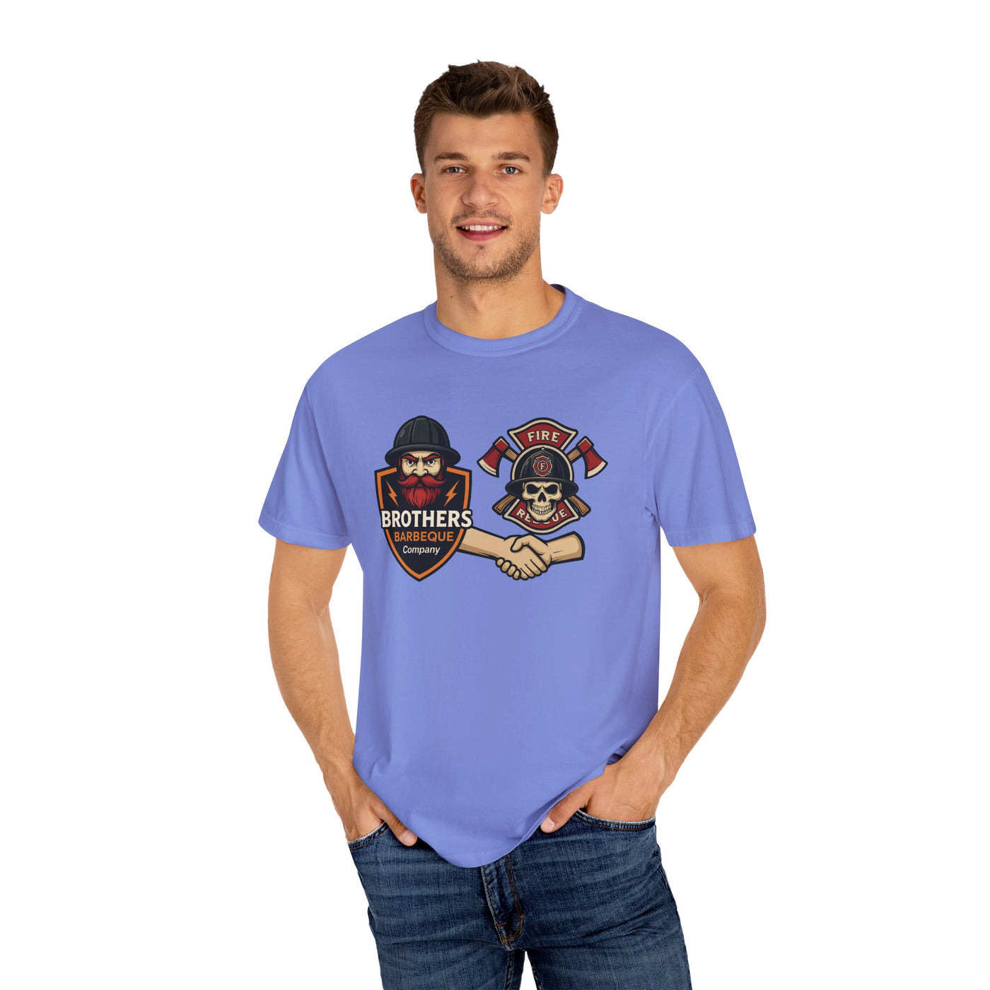 Brotherhood BBQ Humor T-Shirt, Unisex Casual Tee, Firefighter Appreciation, Friendship Gift, BBQ Lovers Shirt, Unique Graphic Tee
