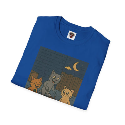 Cute Animal Campfire T-Shirt, Cozy Cat T-Shirt, Gifts for Cat Lovers, Unisex Softstyle Tee, Perfect for Camping or Outdoor Fun