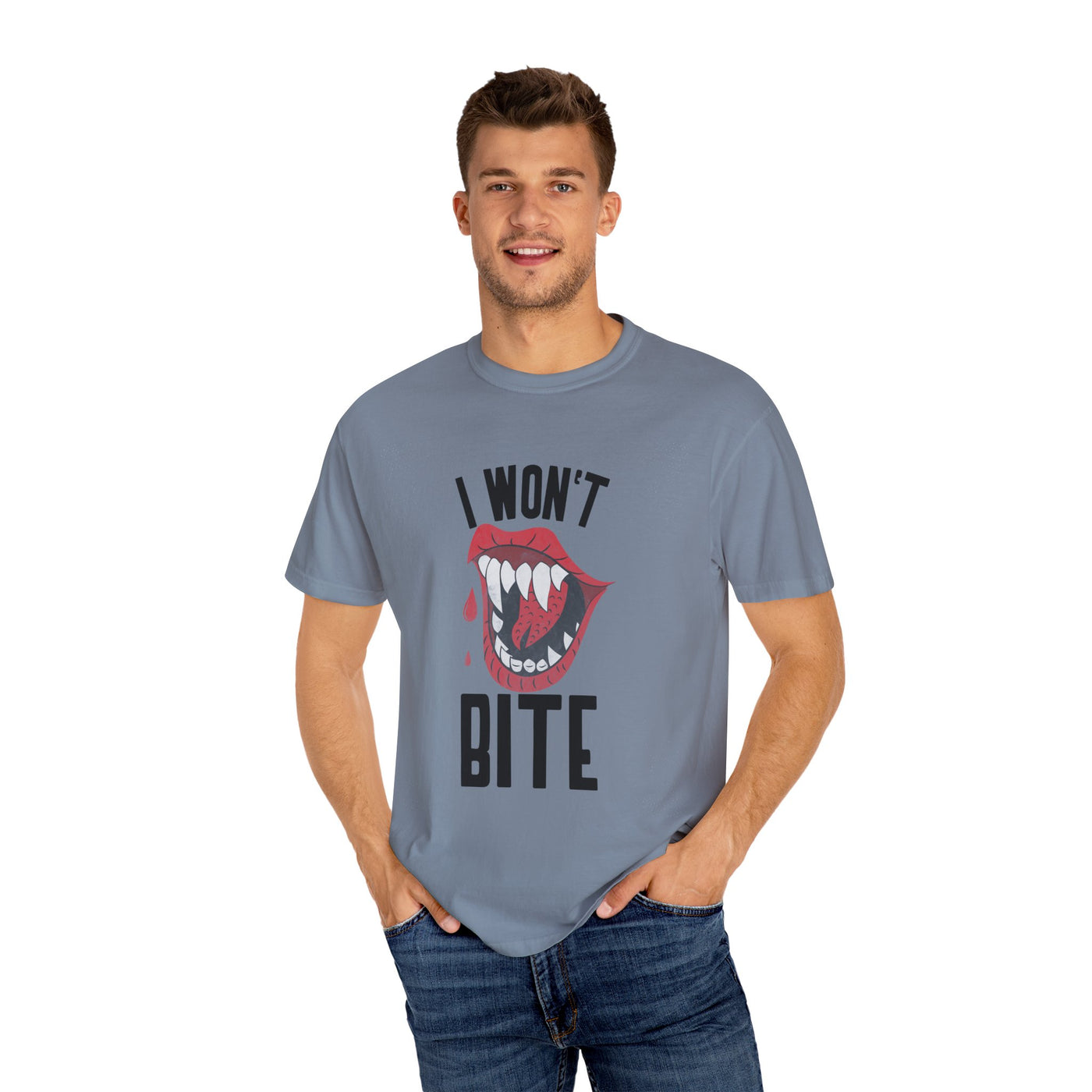Fun Unisex 'I Won't Bite' T-Shirt for Halloween, Casual Wear, Graphic Tee, Gift for Friends, Statement Shirt
