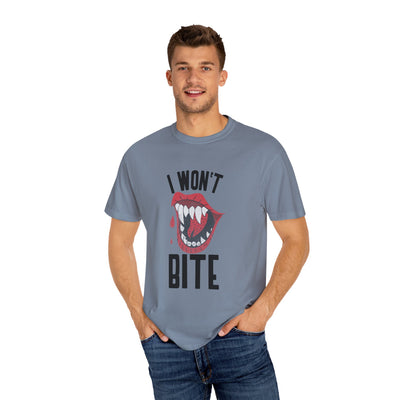 Fun Unisex 'I Won't Bite' T-Shirt for Halloween, Casual Wear, Graphic Tee, Gift for Friends, Statement Shirt