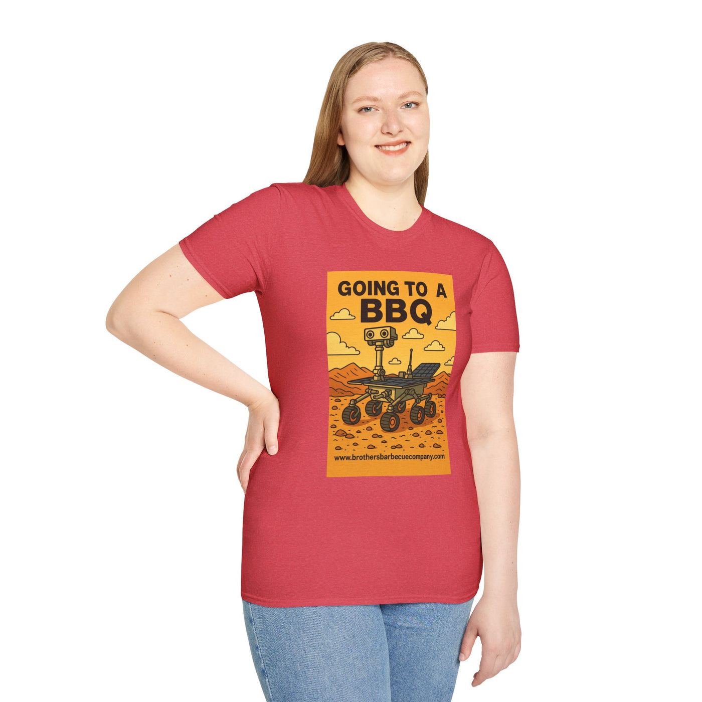 BBQ Rover Unisex Softstyle T-Shirt | Fun BBQ Shirt, Space Enthusiast Gift, Summer Picnic Wear, Mars Rover Shirt, Unique Graphic Tee