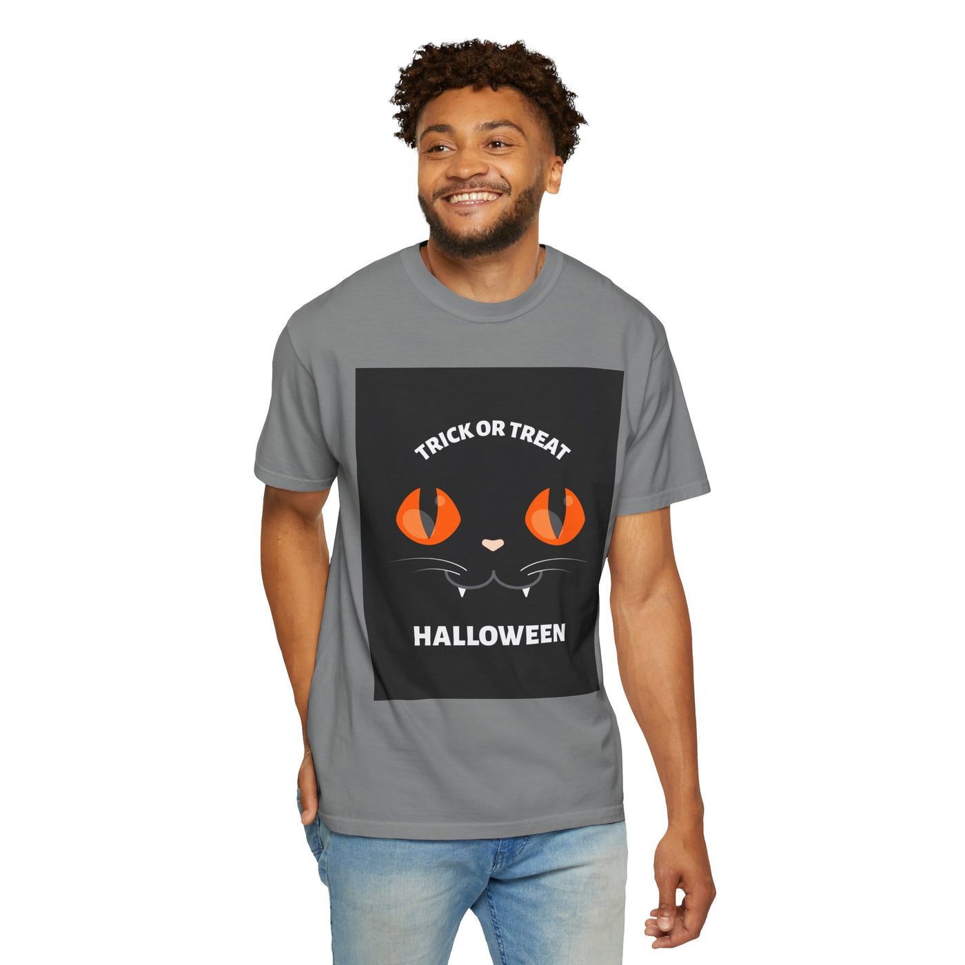 Halloween Cat T-Shirt, Unisex Trick or Treat Tee, Spooky Season Apparel, Cute Halloween Gift, Fall Festival Shirt, Cat Lover T-Shirt