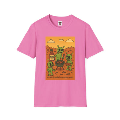 Alien BBQ Meat Party Unisex Softstyle T-Shirt, Funny Graphic Tee, Unique Gift, Summer Barbecue Wear, Casual Everyday Shirt, Fun Statement Top