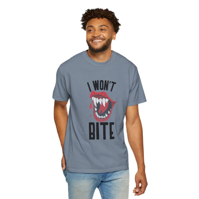 Fun Unisex 'I Won't Bite' T-Shirt for Halloween, Casual Wear, Graphic Tee, Gift for Friends, Statement Shirt