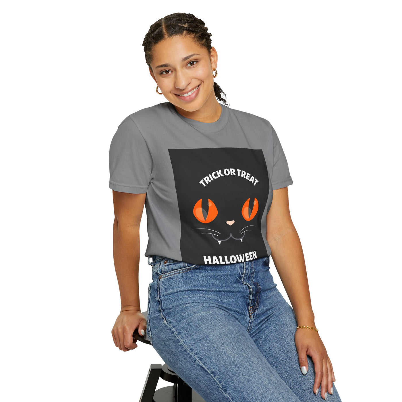 Halloween Cat T-Shirt, Unisex Trick or Treat Tee, Spooky Season Apparel, Cute Halloween Gift, Fall Festival Shirt, Cat Lover T-Shirt