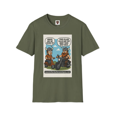Funny Viking Bikers BBQ T-Shirt, Unisex Softstyle Tee, Gift for Grill Lovers, Casual Wear, Humor Shirt, Summer BBQ Party